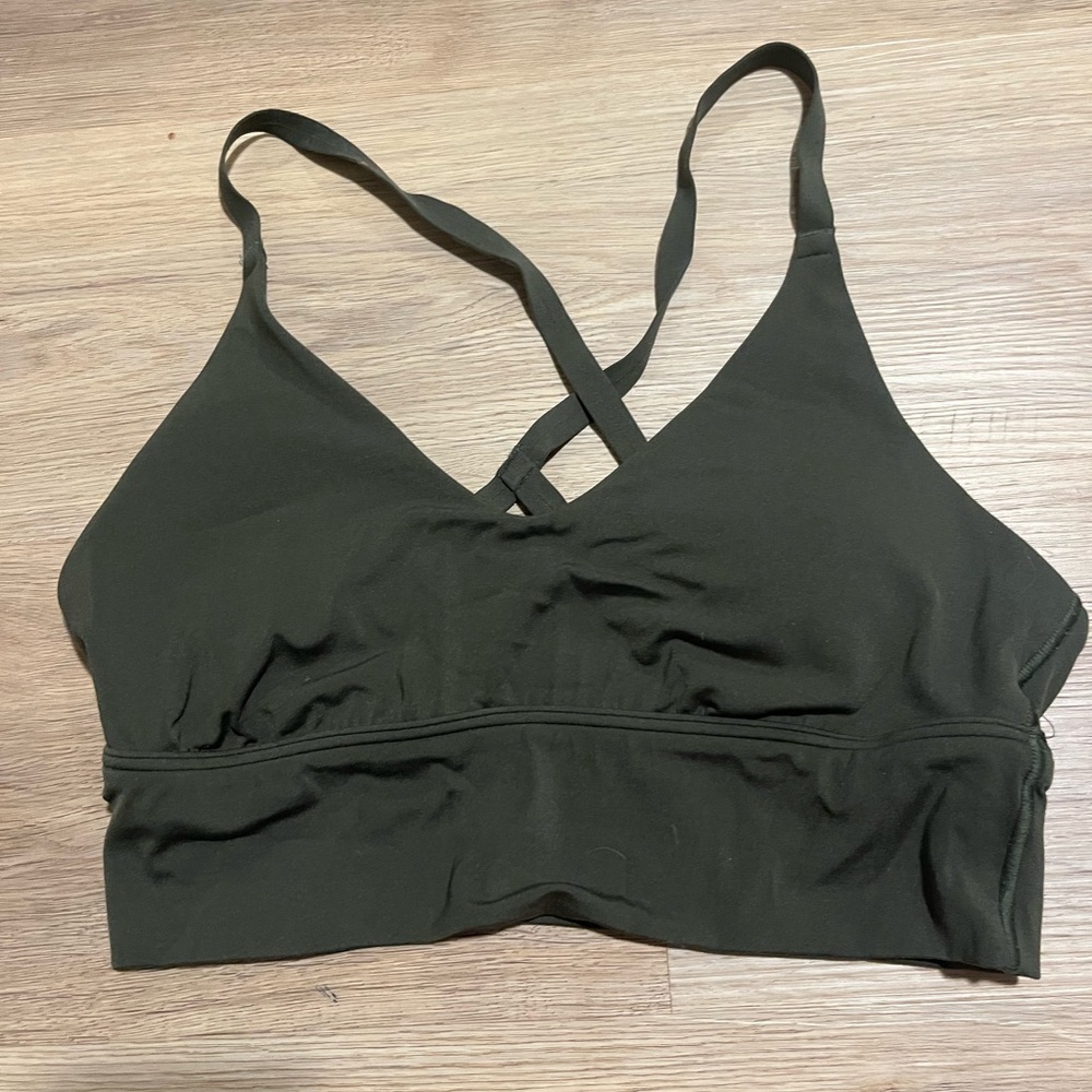 Aerie Green Seamless Bra with Cross-Back Design